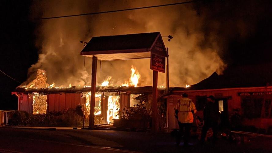 Fire damage at the original Lucia Lodge restaurant and store site in 2021