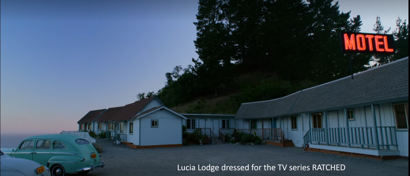 Aerial view of Lucia Lodge on the Big Sur cliffs