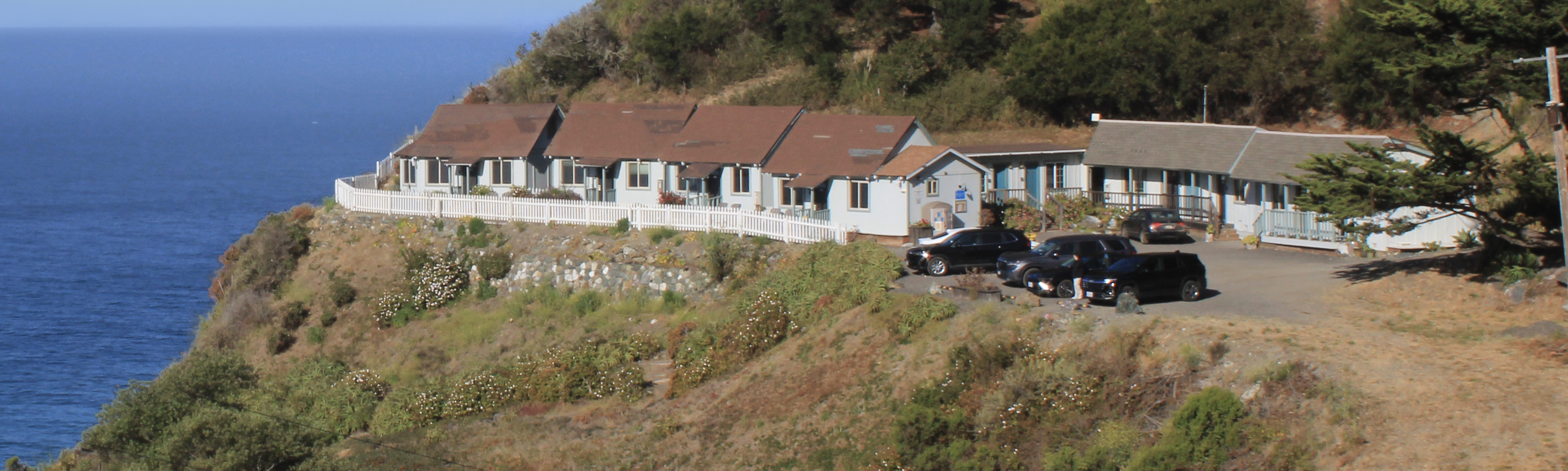 Aerial view of Lucia Lodge on the Big Sur cliffs